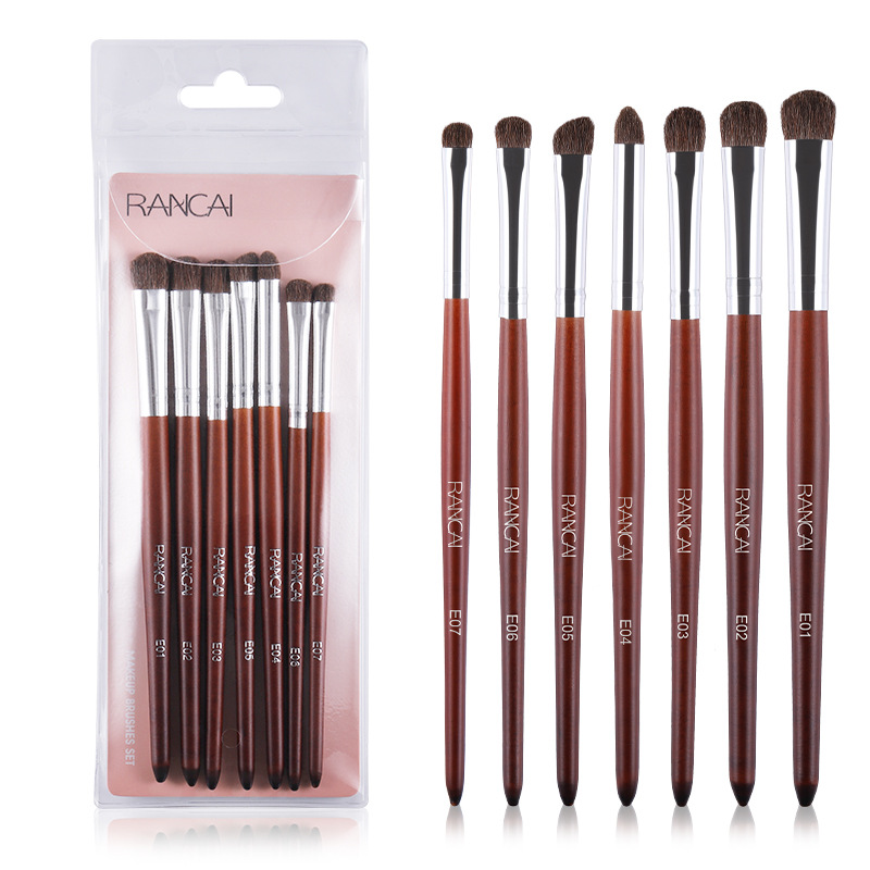 7 Pieces Makeup Brush Set Portable Horse Hair Eyeshadow Brush Eye Makeup Brush Cosmetic Tool Animal Hair Eye Brush