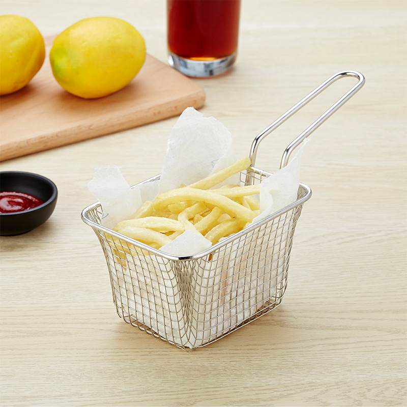 Cross-Border 304 Stainless Steel French Fries Basket Snack Frying Basket Mesh Fry Basket American Western Restaurant