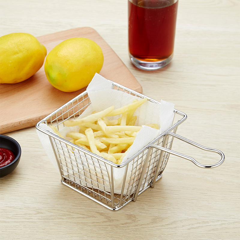 Cross-Border 304 Stainless Steel French Fries Basket Snack Frying Basket Mesh Fry Basket American Western Restaurant