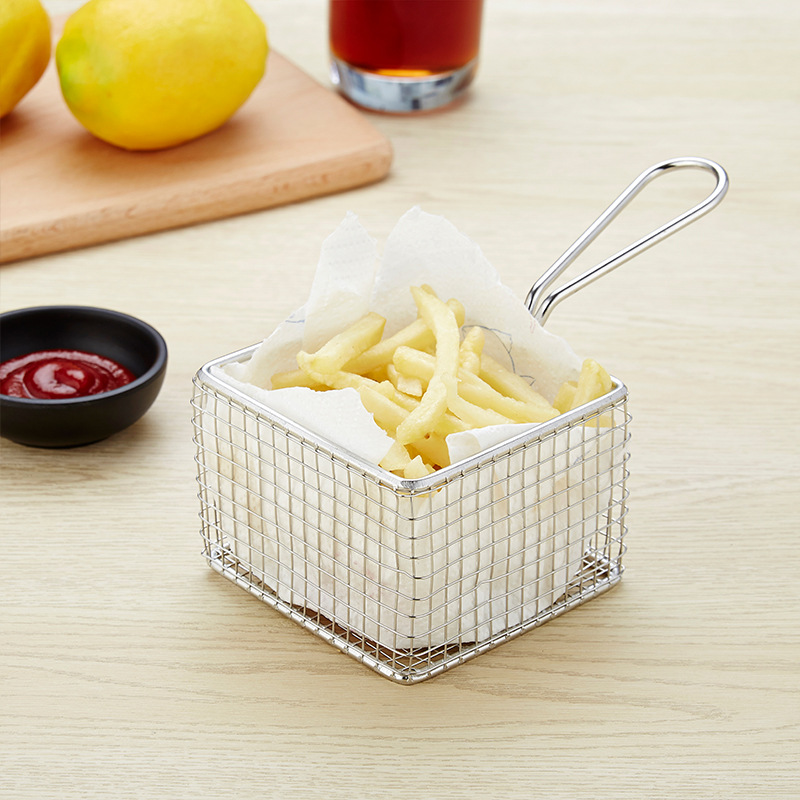 Cross-Border 304 Stainless Steel French Fries Basket Snack Frying Basket Mesh Fry Basket American Western Restaurant