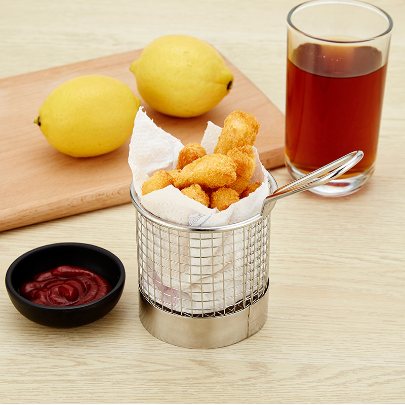Cross-Border 304 Stainless Steel French Fries Basket Snack Frying Basket Mesh Fry Basket American Western Restaurant