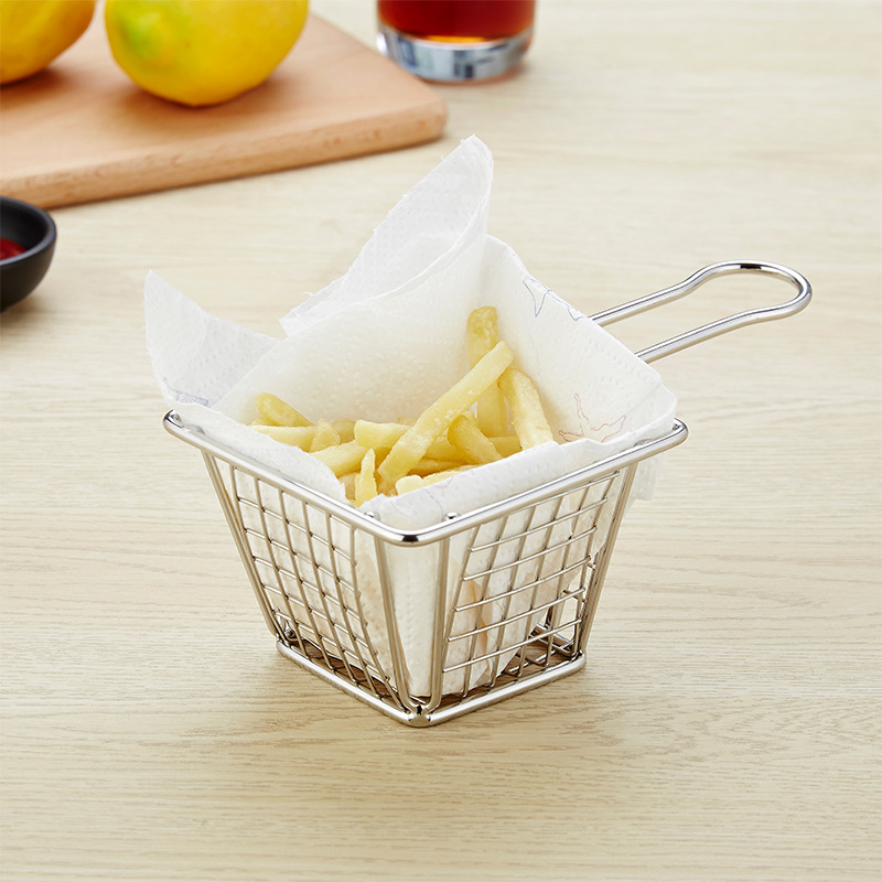 Cross-Border 304 Stainless Steel French Fries Basket Snack Frying Basket Mesh Fry Basket American Western Restaurant