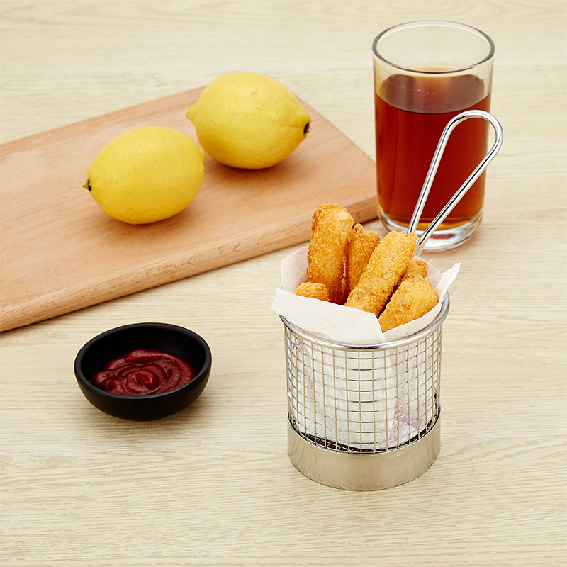 Cross-Border 304 Stainless Steel French Fries Basket Snack Frying Basket Mesh Fry Basket American Western Restaurant