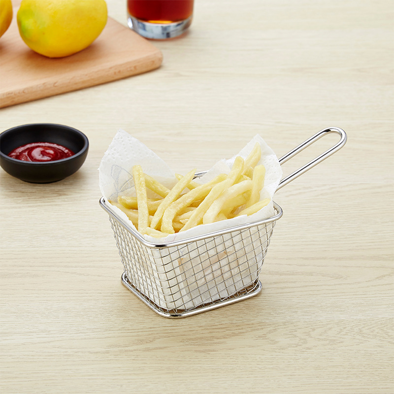 Cross-Border 304 Stainless Steel French Fries Basket Snack Frying Basket Mesh Fry Basket American Western Restaurant