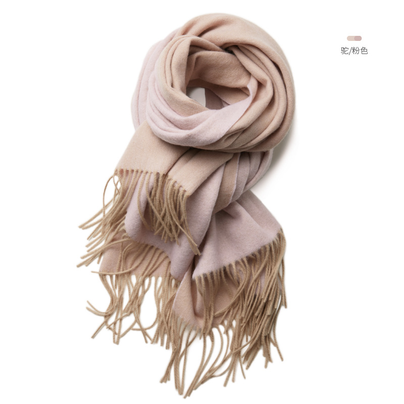 Inner Mongolia wool women's double-sided scarf autumn and winter color-blocked oversized shawl warm neck warmer two-in-one