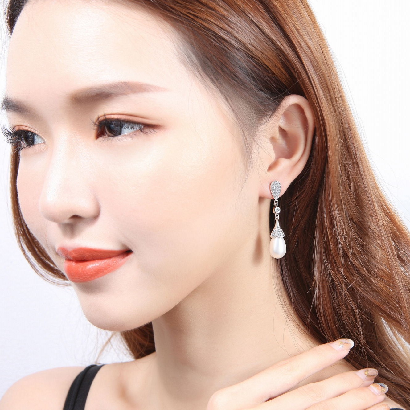Silver-plated earrings with long tassels, pearl studs, zirconium pearl petal earrings, drop earrings