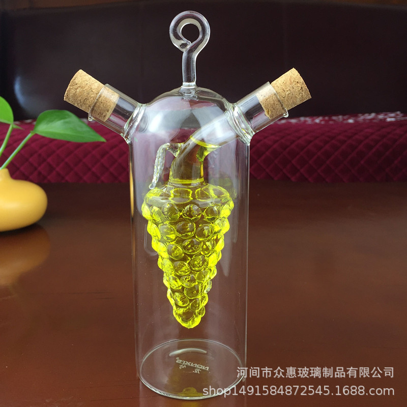 Heat-resistant glass wine warmer with cork, household glass oil control bottle, dual-use grape soy sauce bottle 350ml