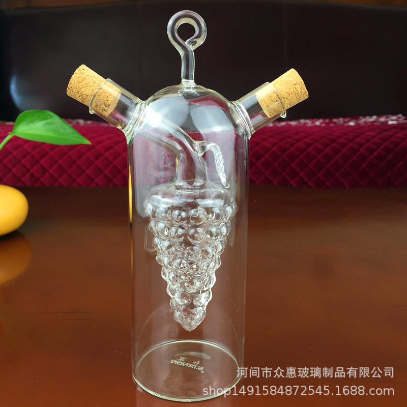 Heat-resistant glass wine warmer with cork, household glass oil control bottle, dual-use grape soy sauce bottle 350ml