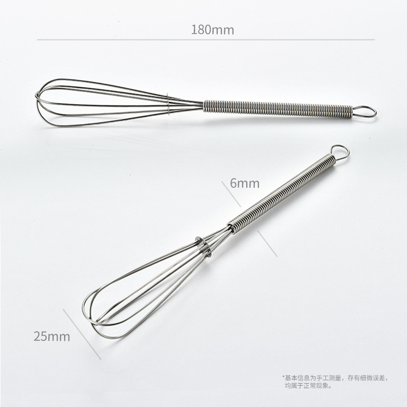 Stainless Steel 430 Mini Manual Egg Beater Spring Handle Small Egg Whisk Cream Whisk