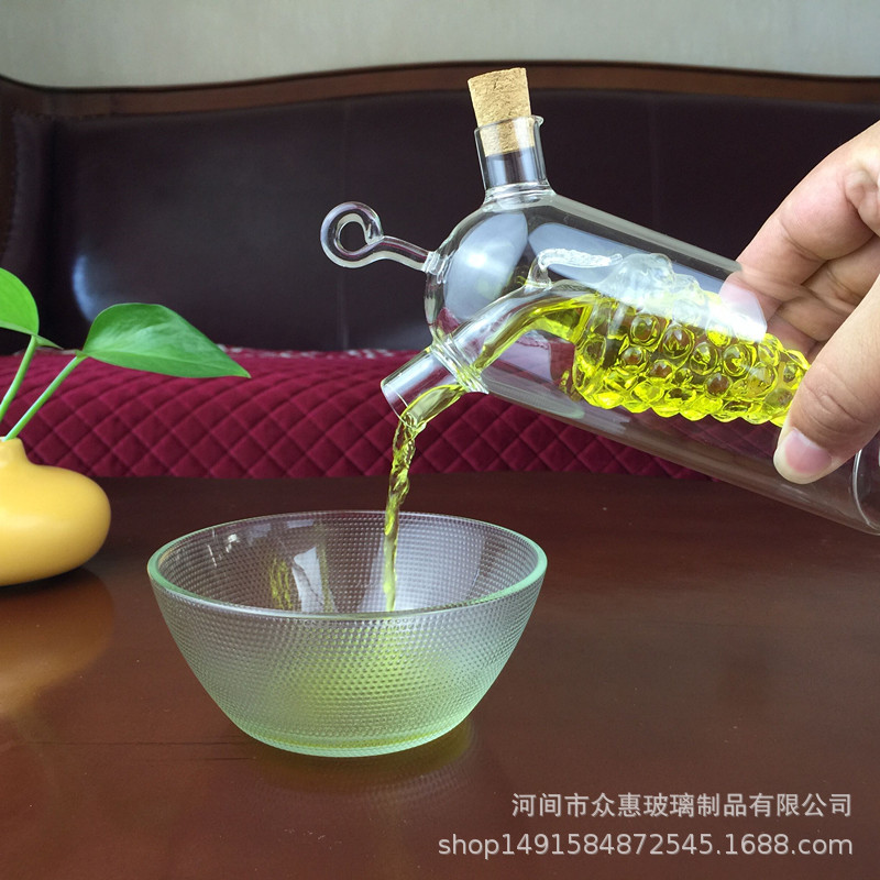 Heat-resistant glass wine warmer with cork, household glass oil control bottle, dual-use grape soy sauce bottle 350ml