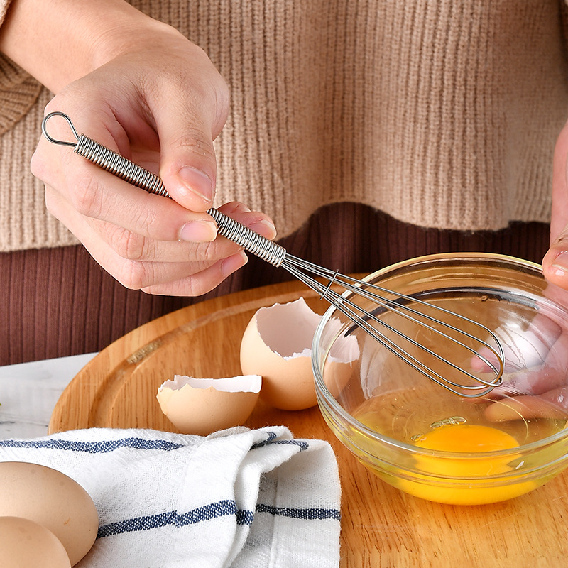 Stainless Steel 430 Mini Manual Egg Beater Spring Handle Small Egg Whisk Cream Whisk