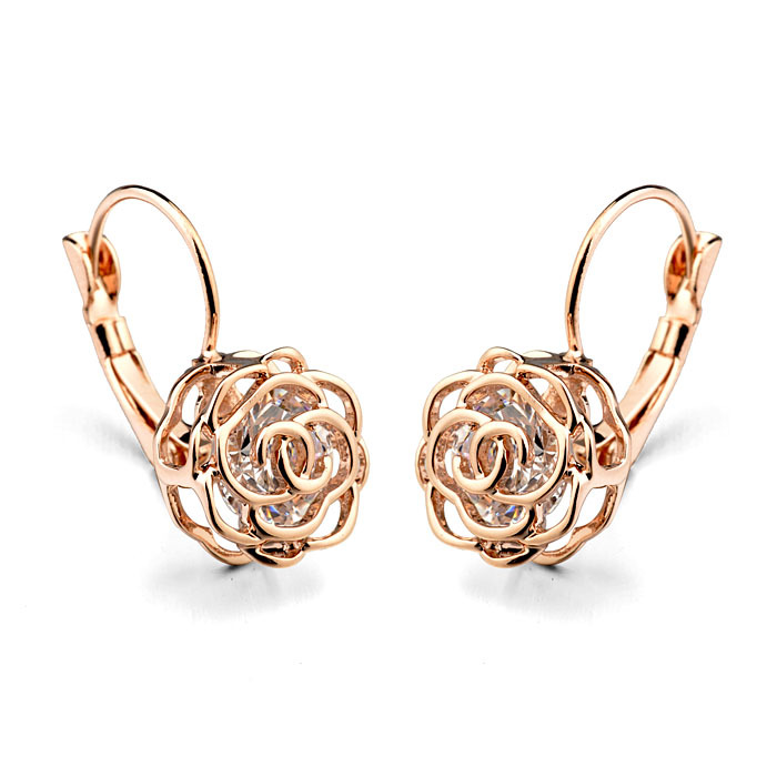 Camellia Women Earrings Korean Japanese Simple Gold-Plated Hollow Ear Cuff Women Earrings