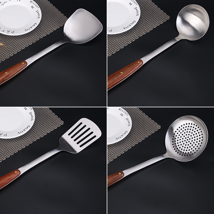 304 stainless steel wood handle kitchen tools, rosewood spatula, soup spoon, colander, kitchen household kitchen tools