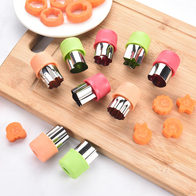3-Piece Small Stainless Steel PP Handguard Cookie Cutter Fruit Cutter Decorative Pattern Mold Vegetable Cutter