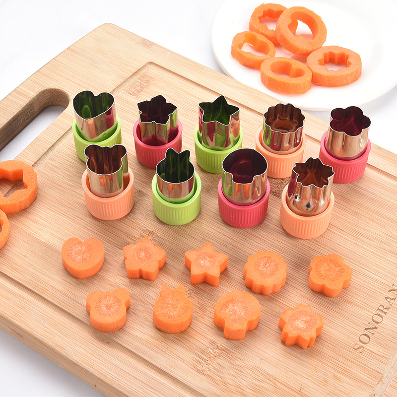 3-Piece Small Stainless Steel PP Handguard Cookie Cutter Fruit Cutter Decorative Pattern Mold Vegetable Cutter