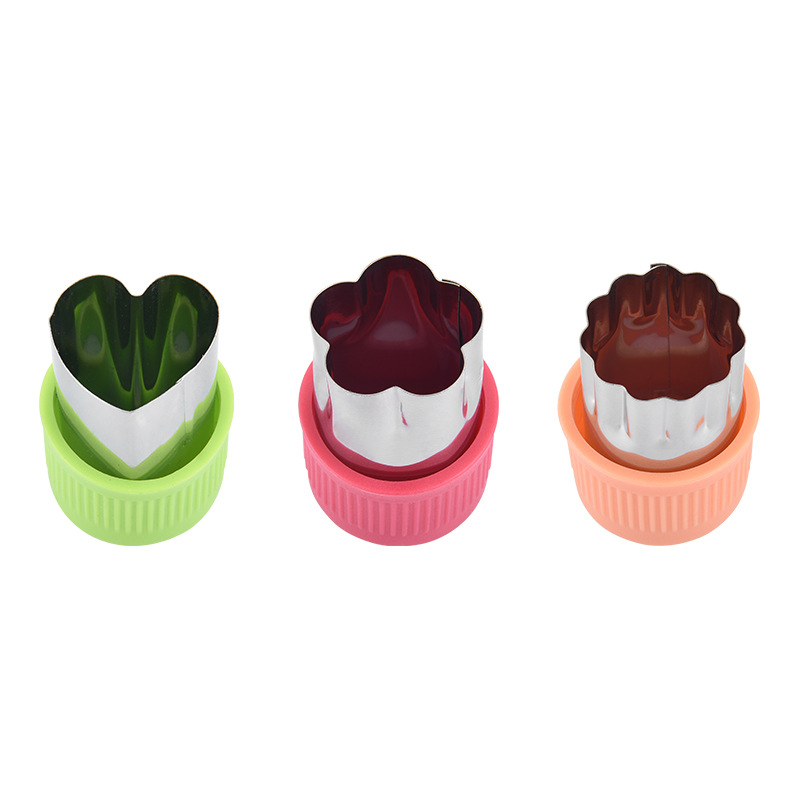 3-Piece Small Stainless Steel PP Handguard Cookie Cutter Fruit Cutter Decorative Pattern Mold Vegetable Cutter