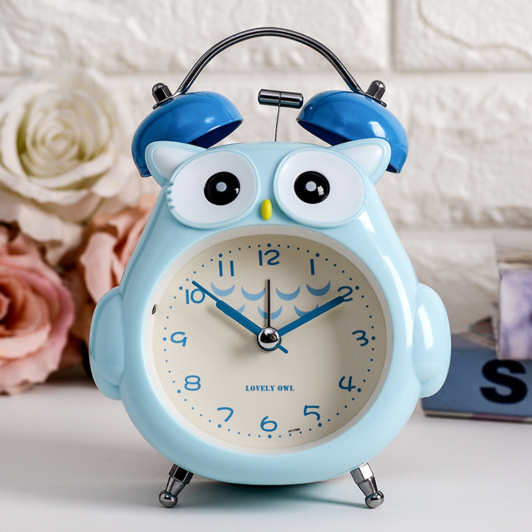 Loud Ring Metal Mini Alarm Clock, Cartoon Student Children's Special, Night Light Silent Bedside Owl