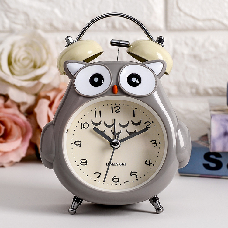 Loud Ring Metal Mini Alarm Clock, Cartoon Student Children's Special, Night Light Silent Bedside Owl