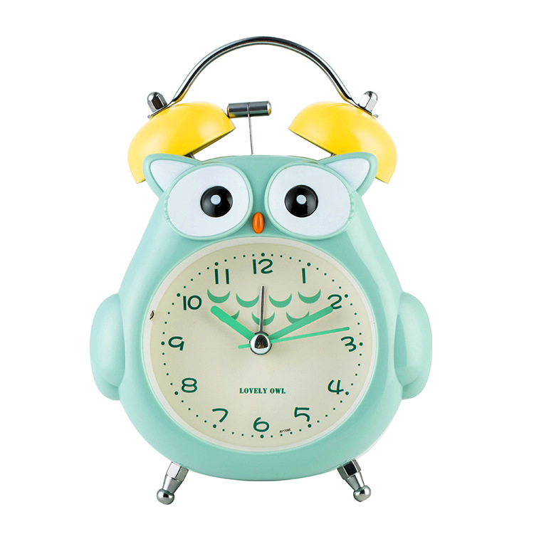 Loud Ring Metal Mini Alarm Clock, Cartoon Student Children's Special, Night Light Silent Bedside Owl