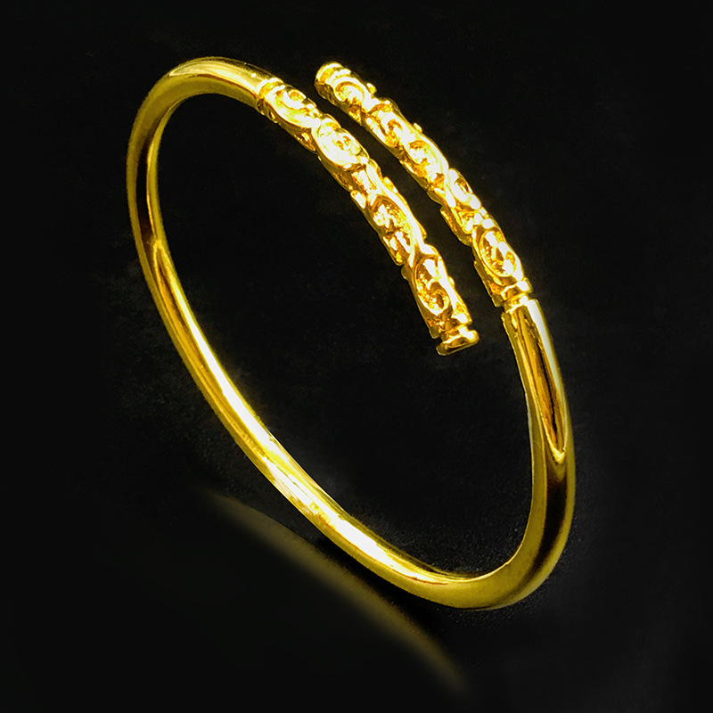 520 couple sand gold tight curse bracelet copper gold-plated live mouth如意 gold hoop stick ring set national style