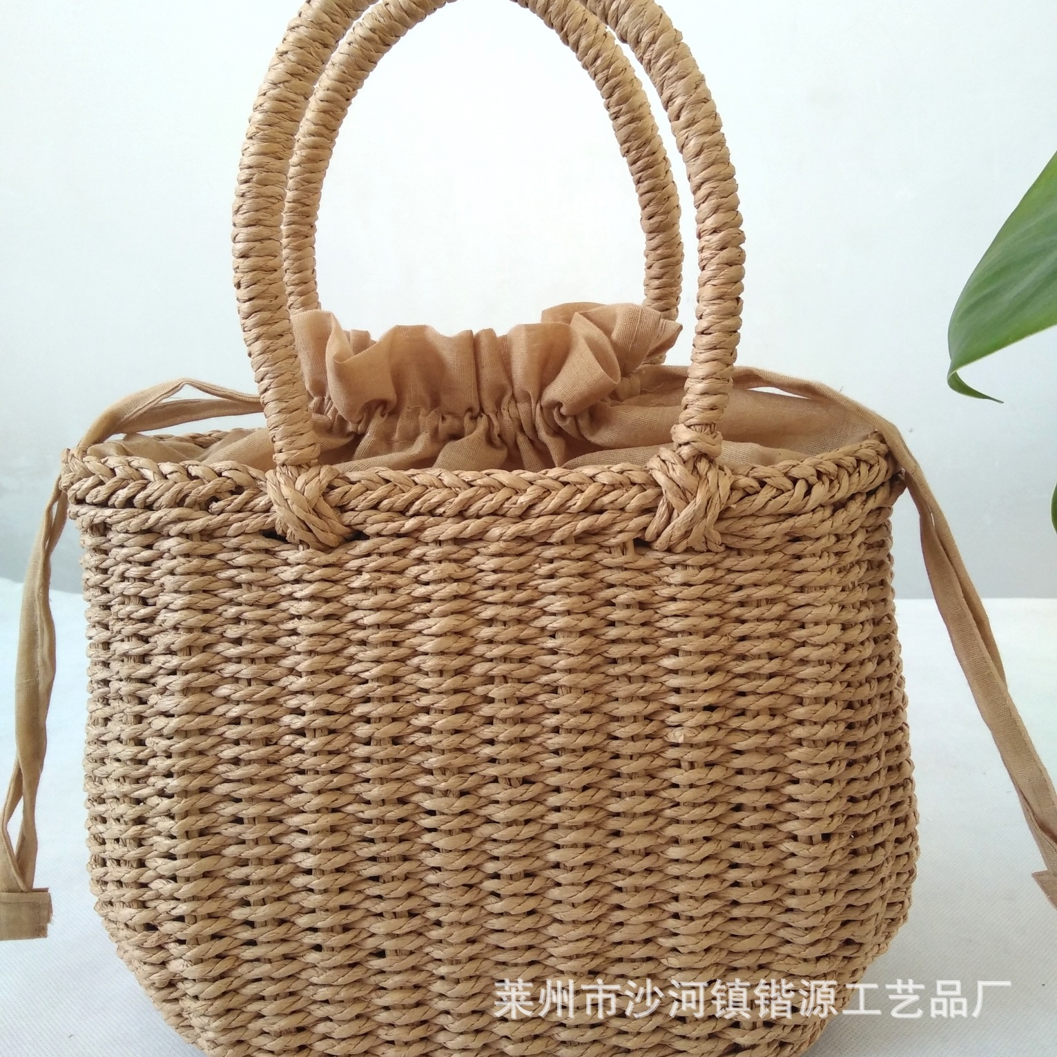 2026 drawstring handbag beach bag handmade straw woven bag women's summer woven bag handbag lightweight