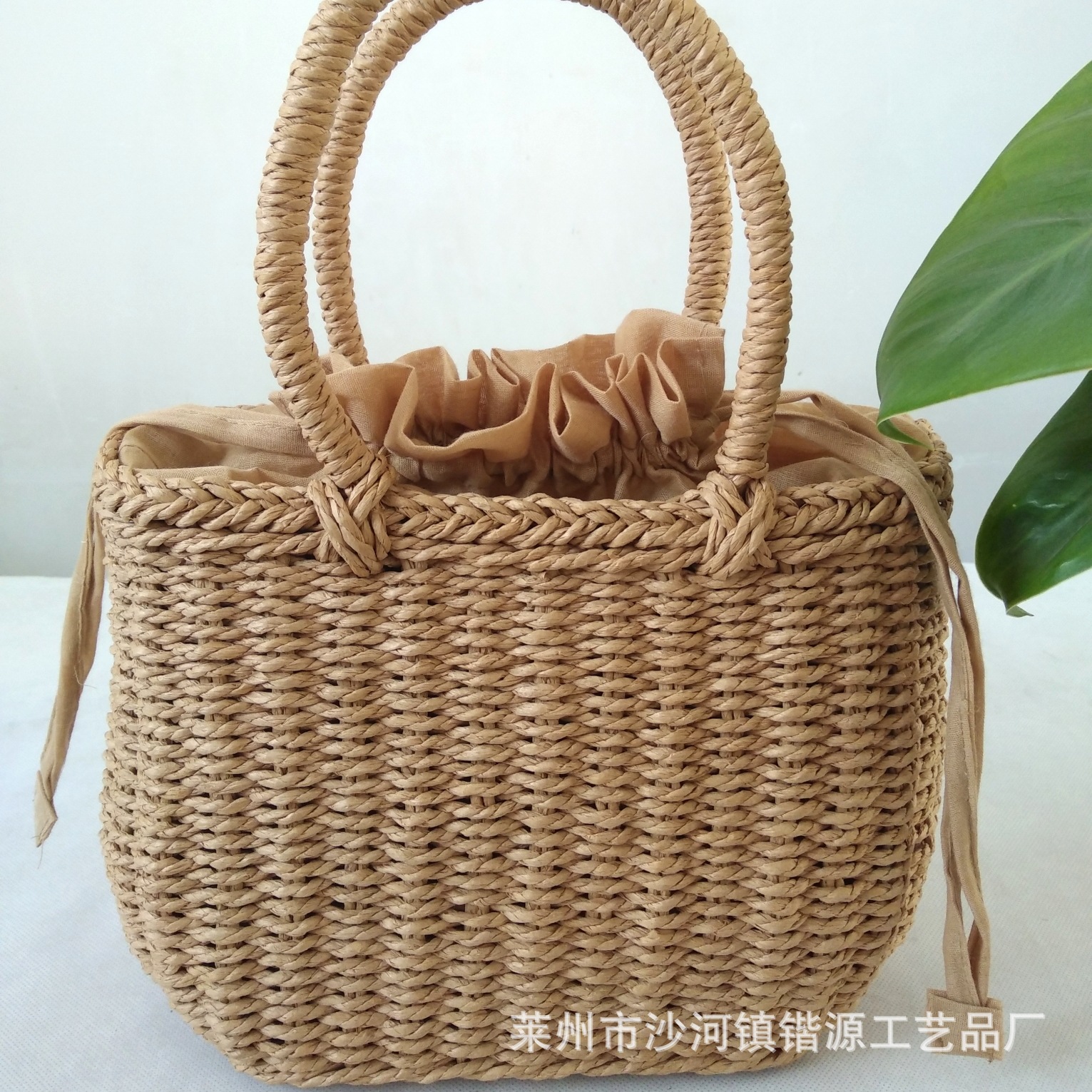2026 drawstring handbag beach bag handmade straw woven bag women's summer woven bag handbag lightweight