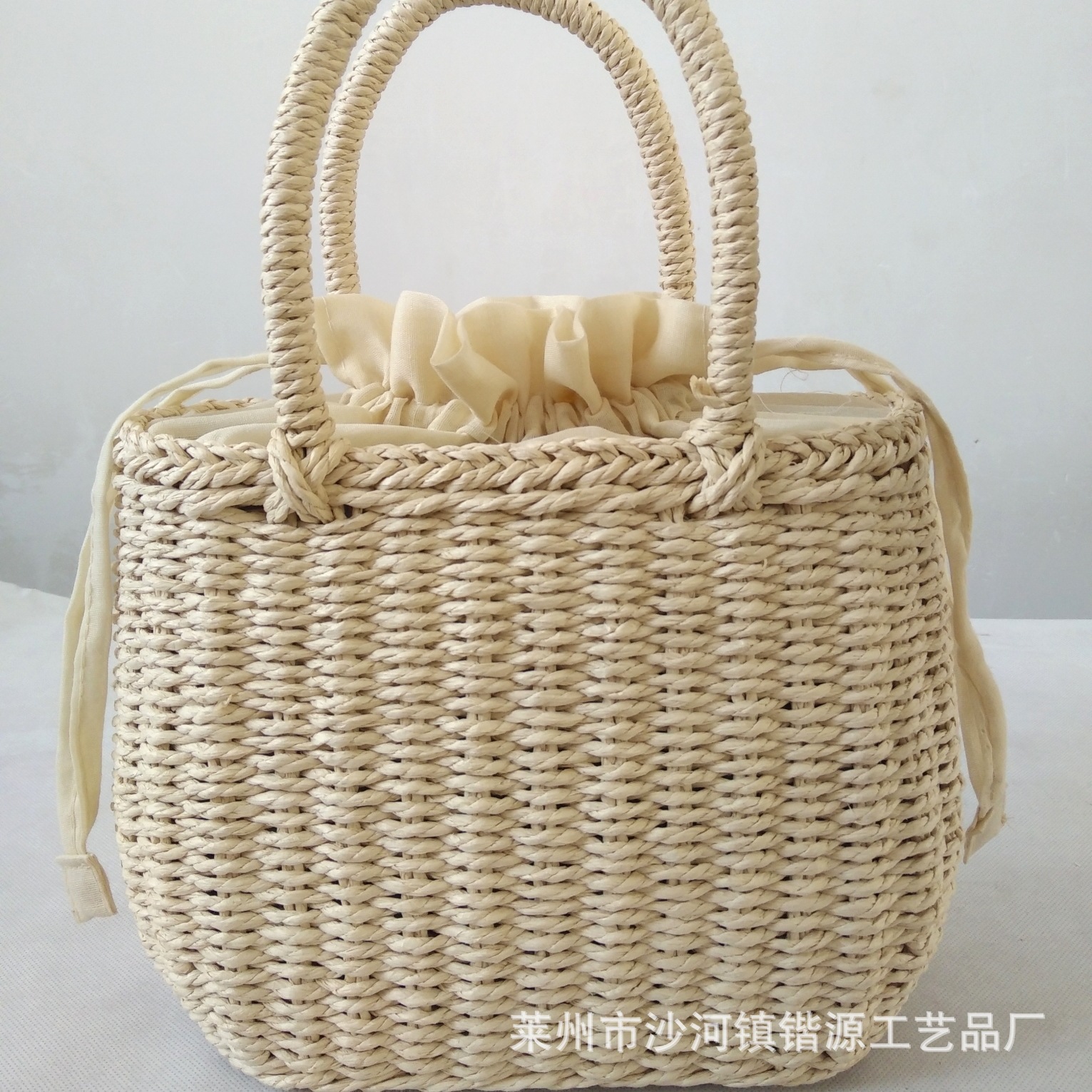 2026 drawstring handbag beach bag handmade straw woven bag women's summer woven bag handbag lightweight
