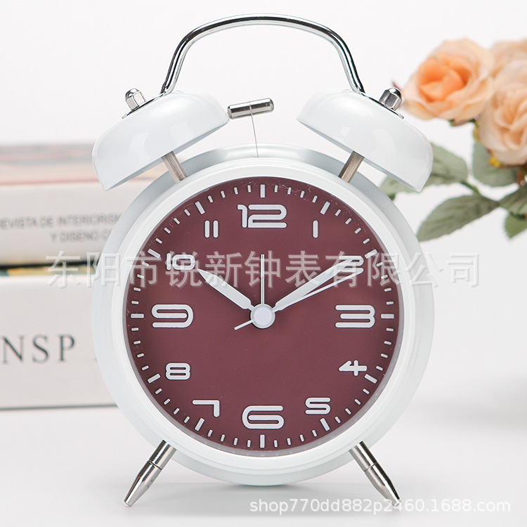 Battery metal 4-inch three-dimensional letter ringing alarm clock student with night light bedroom silent clock