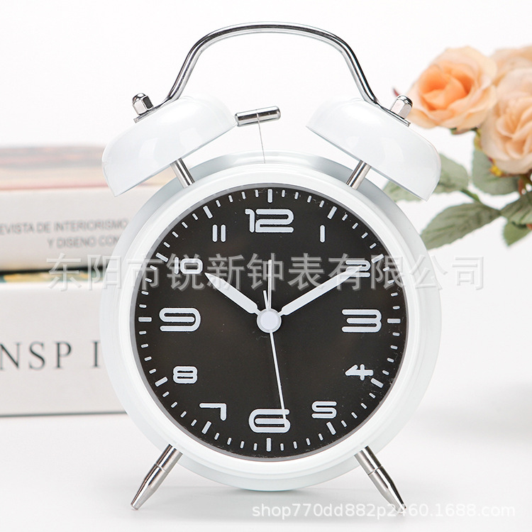 Battery metal 4-inch three-dimensional letter ringing alarm clock student with night light bedroom silent clock