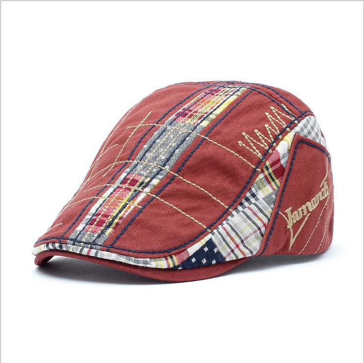 New casual cap with irregular embroidery, patchwork plaid outdoor hat