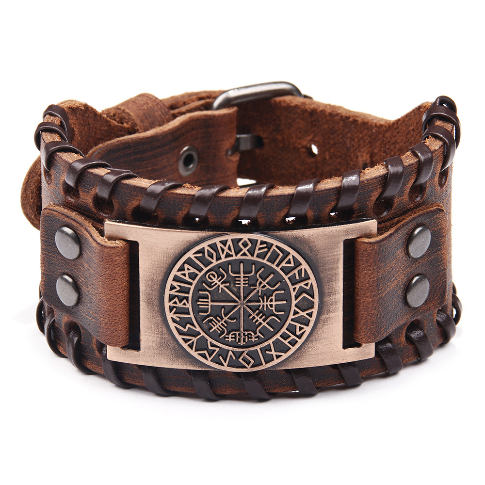 Pirate Bracelet Compass Men's Wide Bracelet Leather Bracelet Compass Bracelet