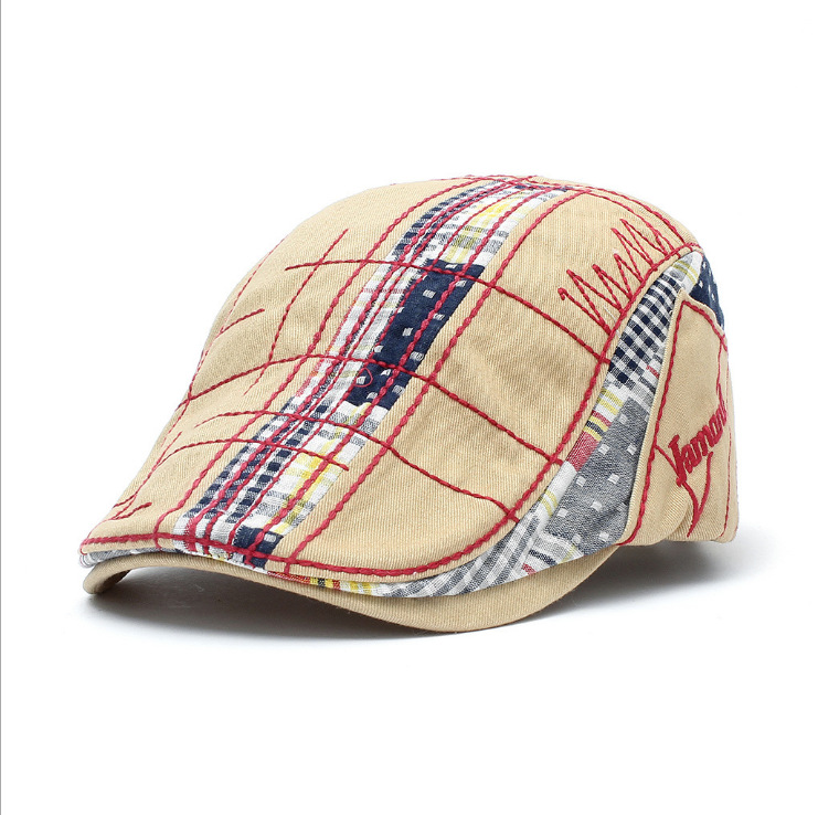 New casual cap with irregular embroidery, patchwork plaid outdoor hat