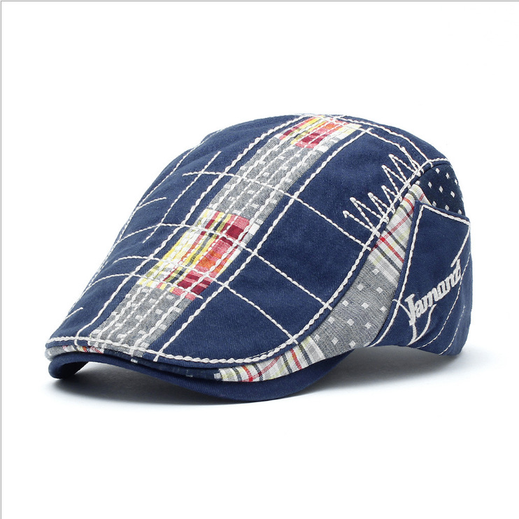 New casual cap with irregular embroidery, patchwork plaid outdoor hat