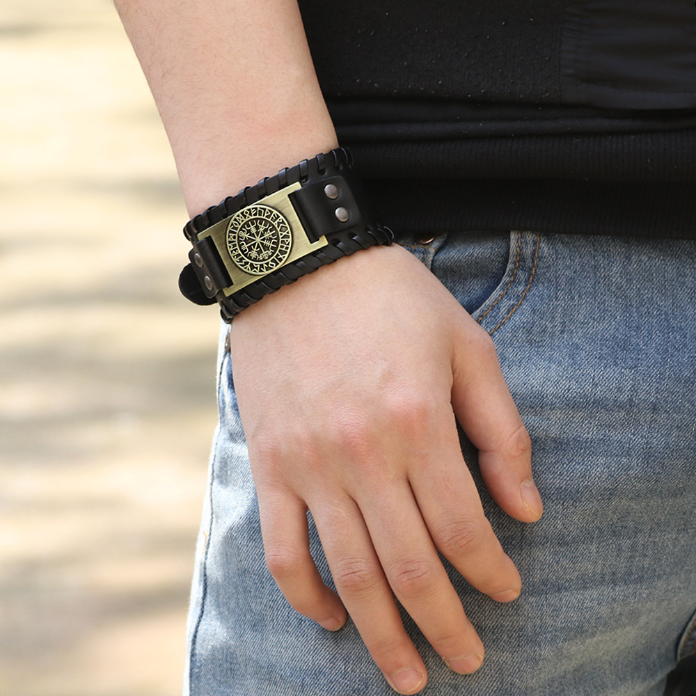 Pirate Bracelet Compass Men's Wide Bracelet Leather Bracelet Compass Bracelet
