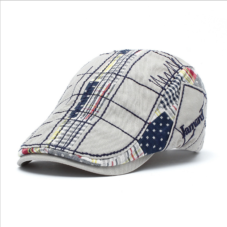 New casual cap with irregular embroidery, patchwork plaid outdoor hat