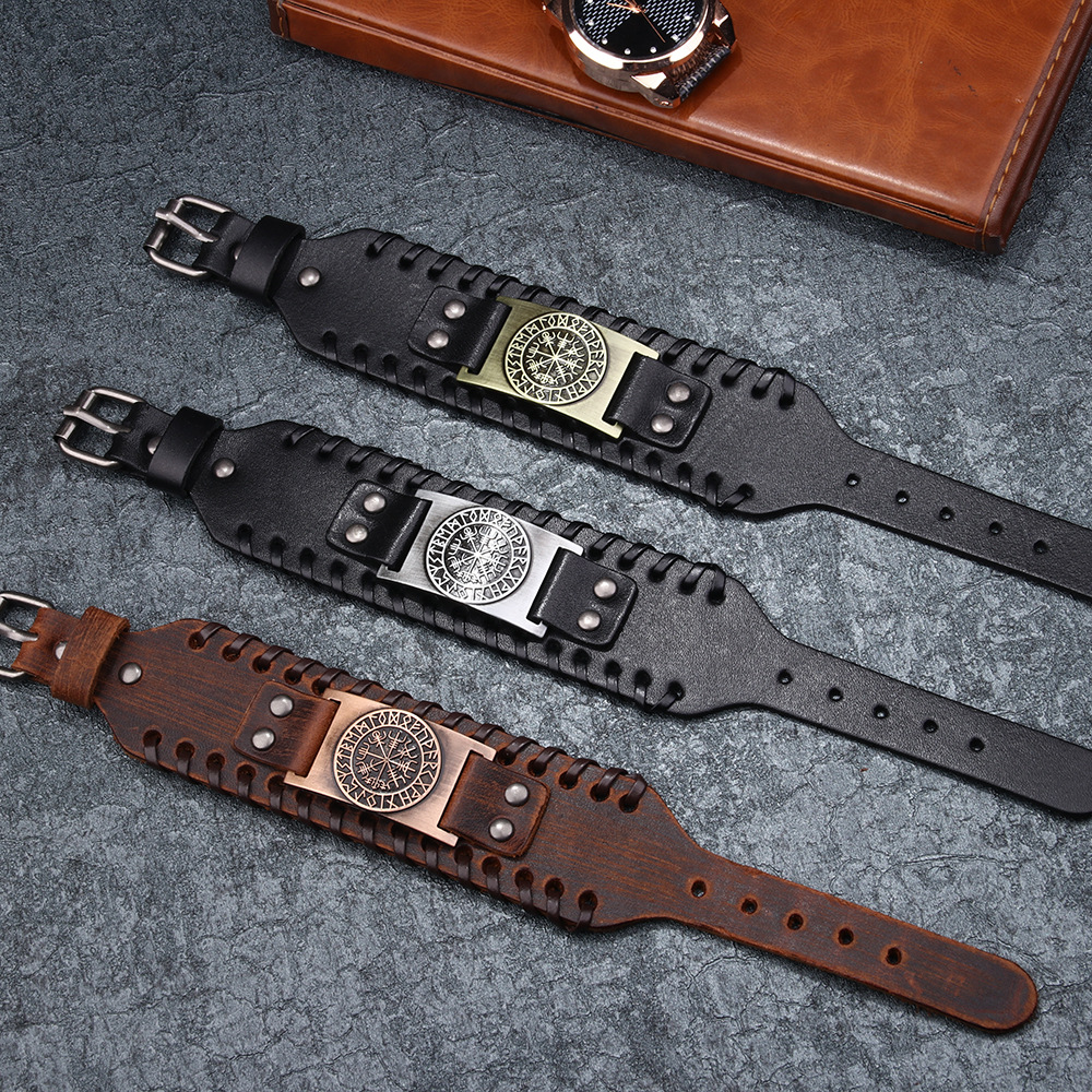Pirate Bracelet Compass Men's Wide Bracelet Leather Bracelet Compass Bracelet