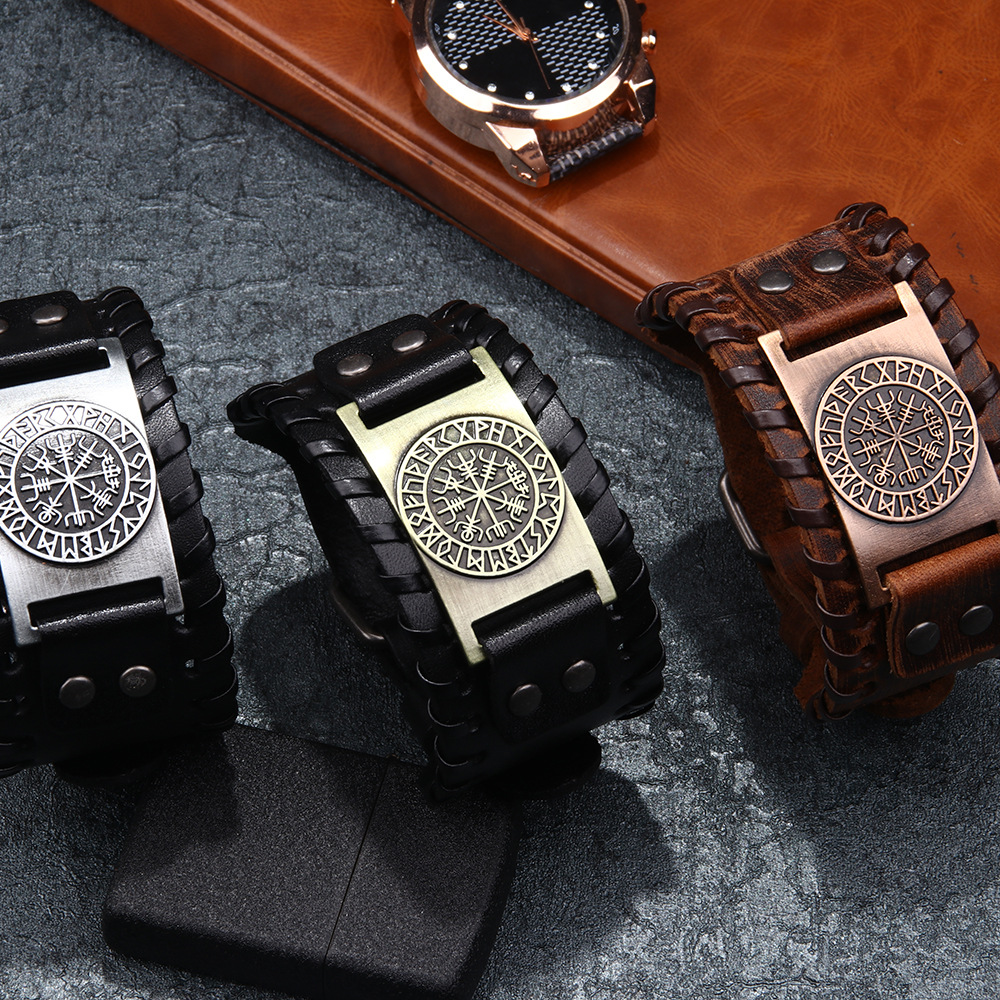 Pirate Bracelet Compass Men's Wide Bracelet Leather Bracelet Compass Bracelet