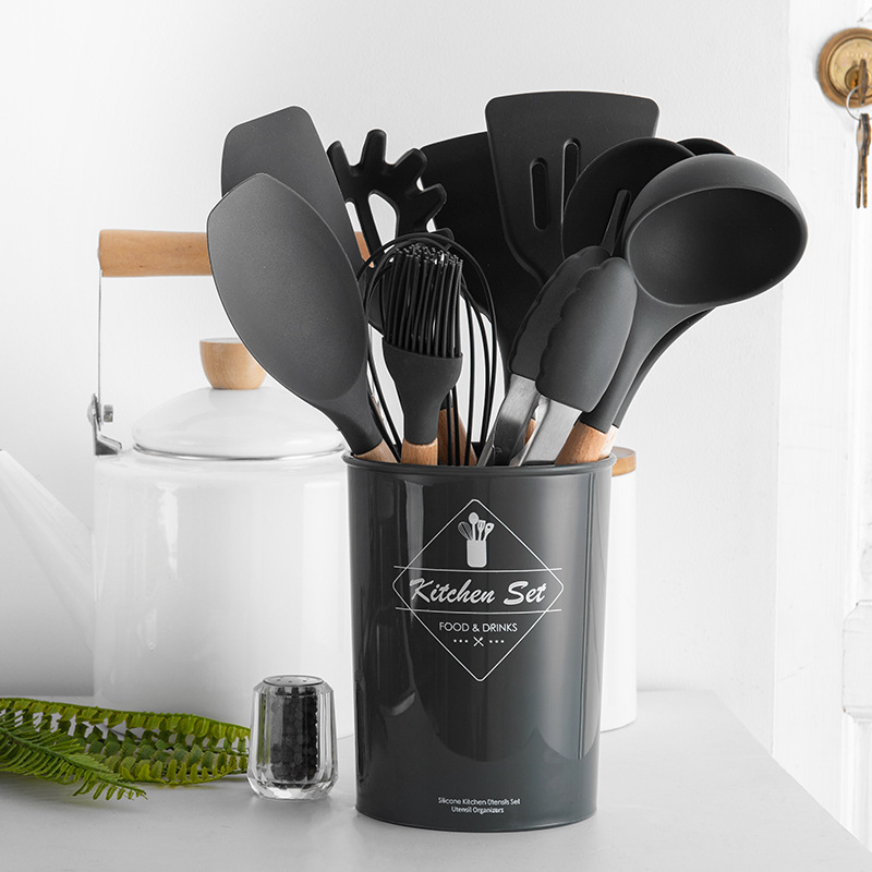 Wood Handle Silicone Kitchenware 11-Piece Set Nine-Piece Kitchen Tool Spatula Spoon Set
