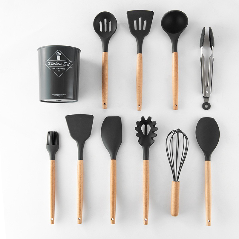 Wood Handle Silicone Kitchenware 11-Piece Set Nine-Piece Kitchen Tool Spatula Spoon Set