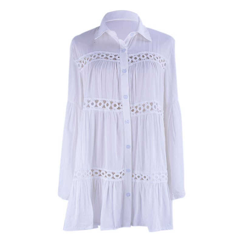 Rayon Lace Shirt Style Flare Sleeve Sun Protection Vacation Beach Cover Up Swimsuit Jacket Women Cardigan Bikini Outer