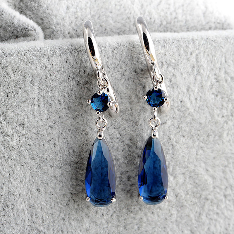 Clear Colorful Zirconia Long Teardrop AAA Zirconia Earrings Fresh Simple Ear Clip Earrings Violet