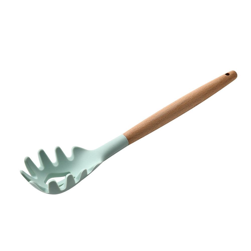 Storage Bucket Fresh Green Wood Handle Silicone Kitchenware 11-Piece Set Non-Stick Spatula Kitchen Tool Set Ten Sets