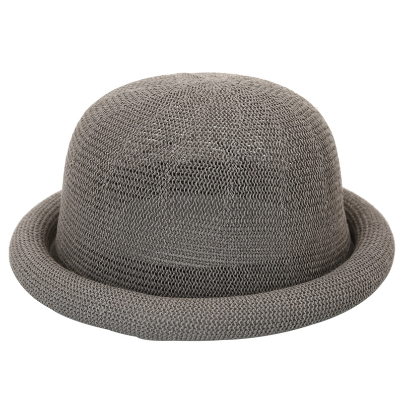 Women's Hat 2020 Spring/Summer New Straw Gauze Rolled Brim Round Top Small Fedora Elegant Sun Hat