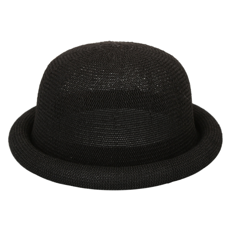 Women's Hat 2020 Spring/Summer New Straw Gauze Rolled Brim Round Top Small Fedora Elegant Sun Hat