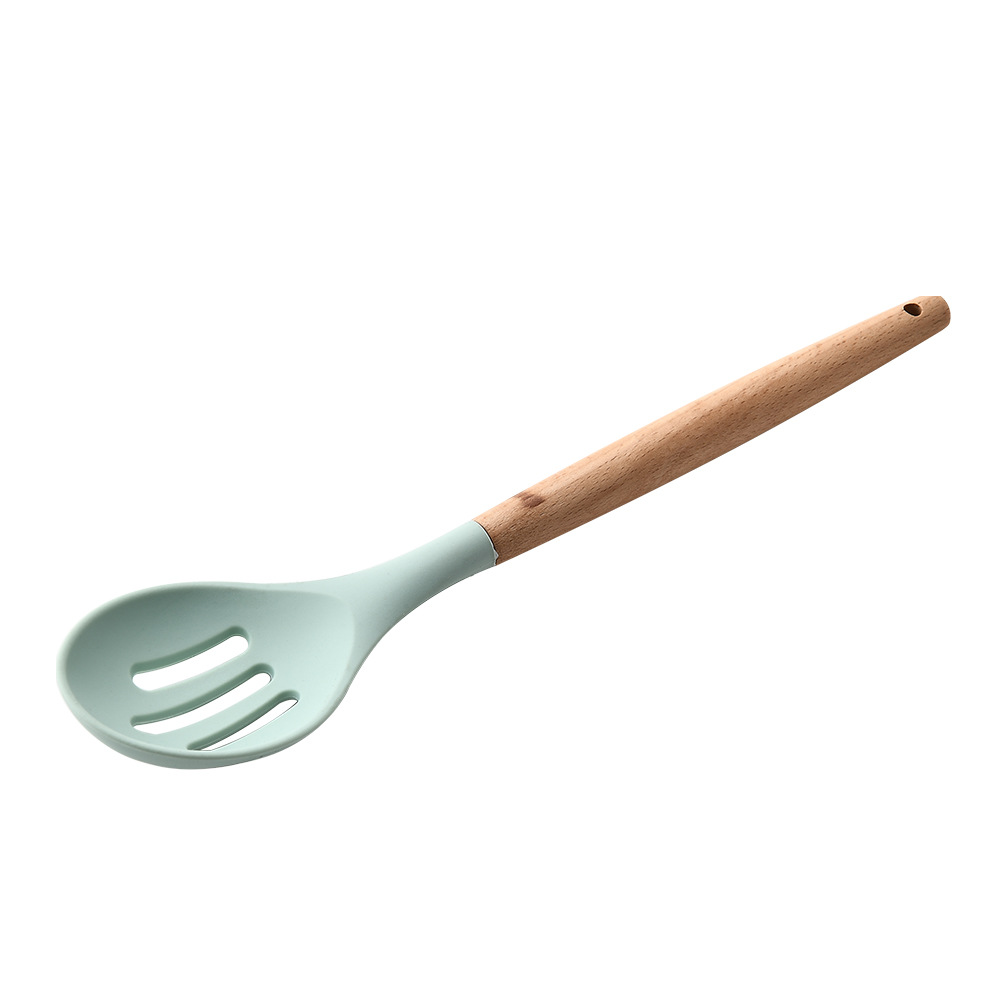 Storage Bucket Fresh Green Wood Handle Silicone Kitchenware 11-Piece Set Non-Stick Spatula Kitchen Tool Set Ten Sets