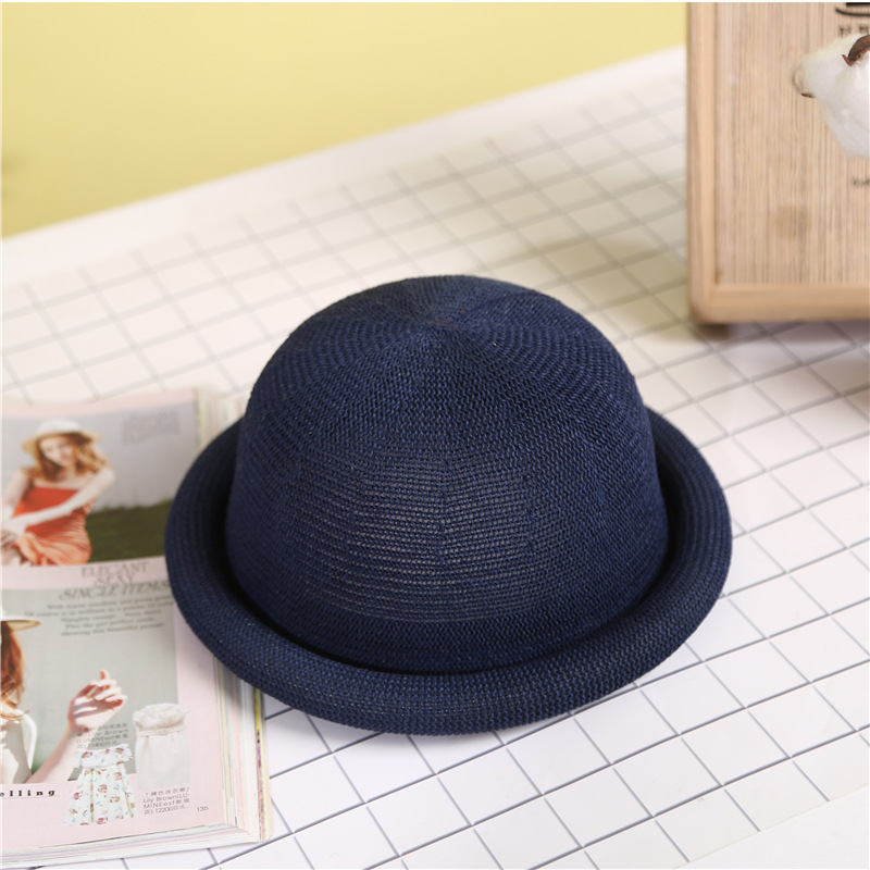 Women's Hat 2020 Spring/Summer New Straw Gauze Rolled Brim Round Top Small Fedora Elegant Sun Hat