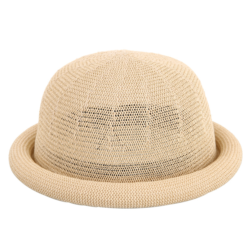 Women's Hat 2020 Spring/Summer New Straw Gauze Rolled Brim Round Top Small Fedora Elegant Sun Hat