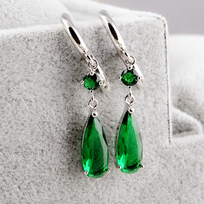 Clear Colorful Zirconia Long Teardrop AAA Zirconia Earrings Fresh Simple Ear Clip Earrings Violet