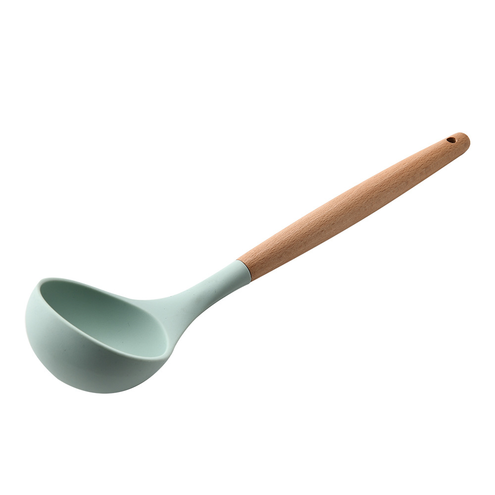 Storage Bucket Fresh Green Wood Handle Silicone Kitchenware 11-Piece Set Non-Stick Spatula Kitchen Tool Set Ten Sets