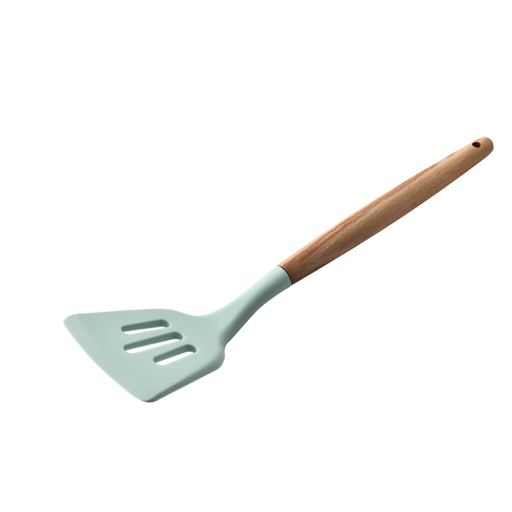 Storage Bucket Fresh Green Wood Handle Silicone Kitchenware 11-Piece Set Non-Stick Spatula Kitchen Tool Set Ten Sets